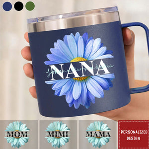 Mom Grandma Flower Daisy Color And Kids-Personalized 14oz Stainless Steel Tumbler With Handle-Gift For Grandma And Mom