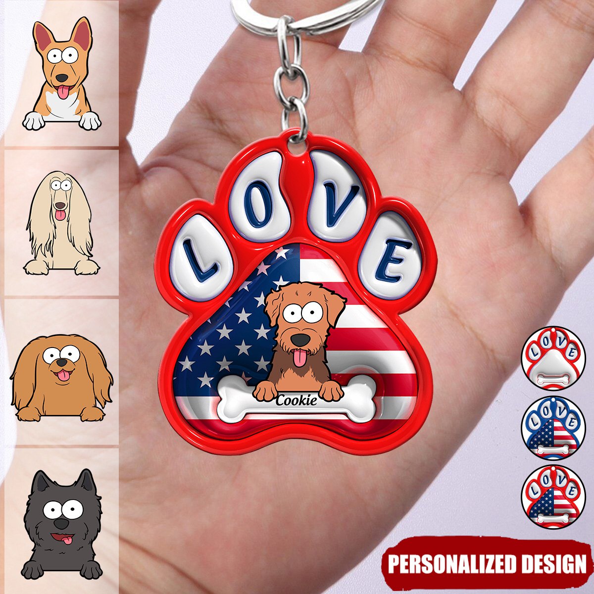 Cute Pet Dogs Flag Pattern-Personalized 3D Inflated Effect Keychain-Gift For Dog Lovers