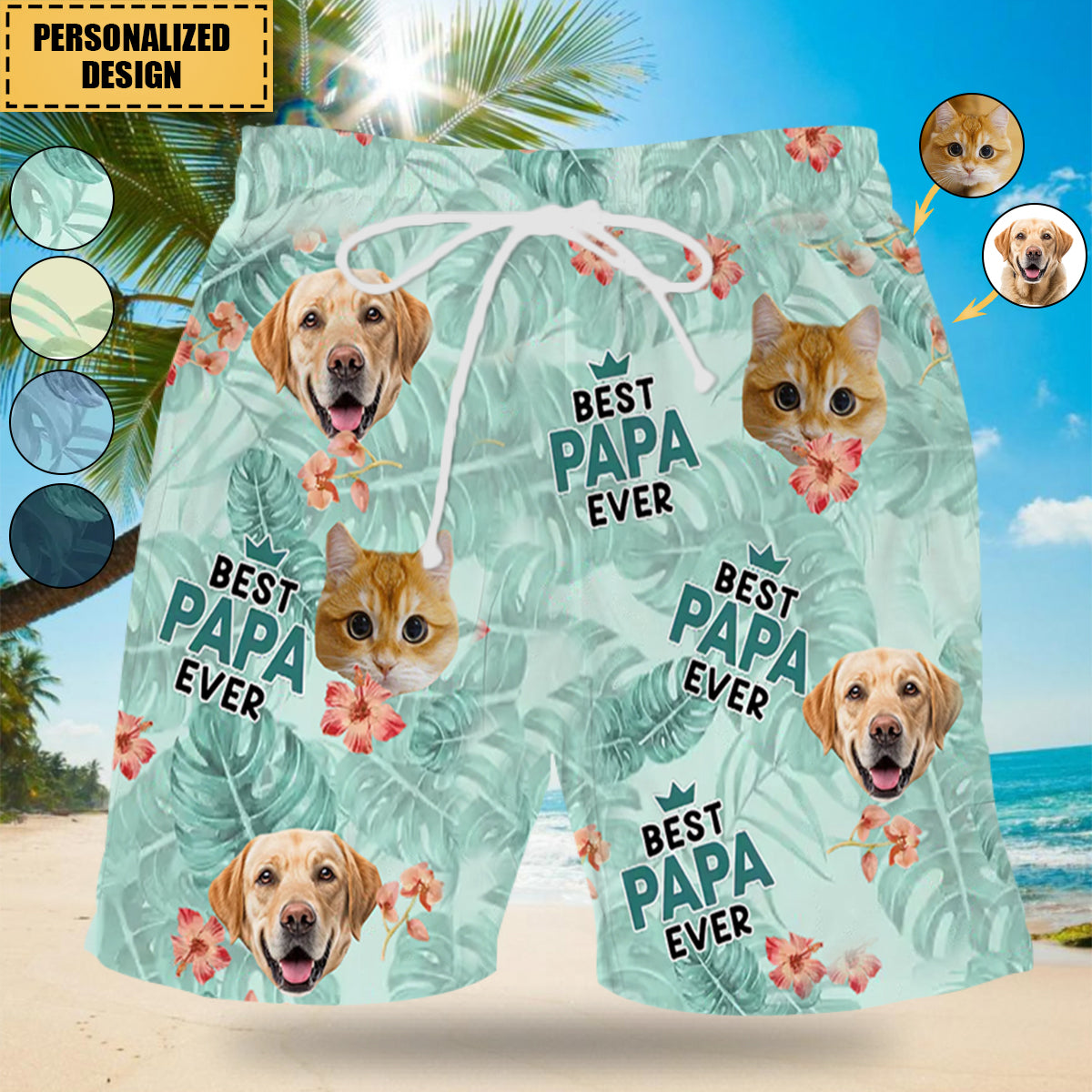 Best Dad Ever-Family Personalized Hawaiian Men Beach Shorts - Summer Vacation Gift For Dad, Grandpa