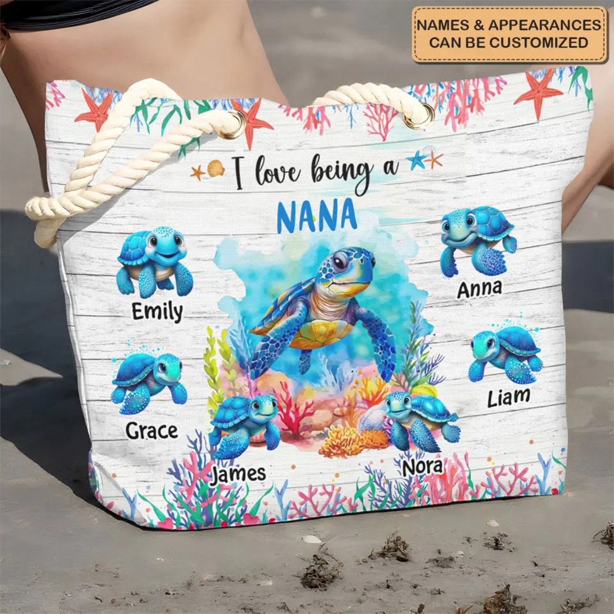 I Love Being A Grandma Turtle-Personalized Custom Beach Bag- Vacation Gift,Gift For Grandma,Family Members