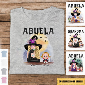 Grandma Mom Witch With GrandKids Halloween Personalized T-Shirt Gift For Grandma