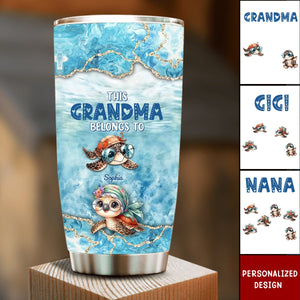 This Grandma Turtle Belongs To Grandkids Beneath Ocean Background-Personalized Tumbler