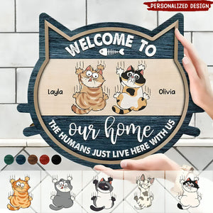 No Need To Knock We Know You Are Here Cat - Personalized Custom Shaped Wood Sign