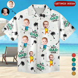 Custom Photo Best Dad Ever Coconut Palm - Personalized Hawaiian Shirt