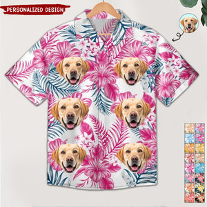 Photo Family Pet Face Tropical Background - Personalized Hawaiian Shirt-Gift For Family And Friends