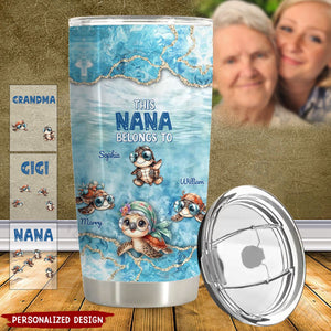 This Grandma Turtle Belongs To Grandkids Beneath Ocean Background-Personalized Tumbler