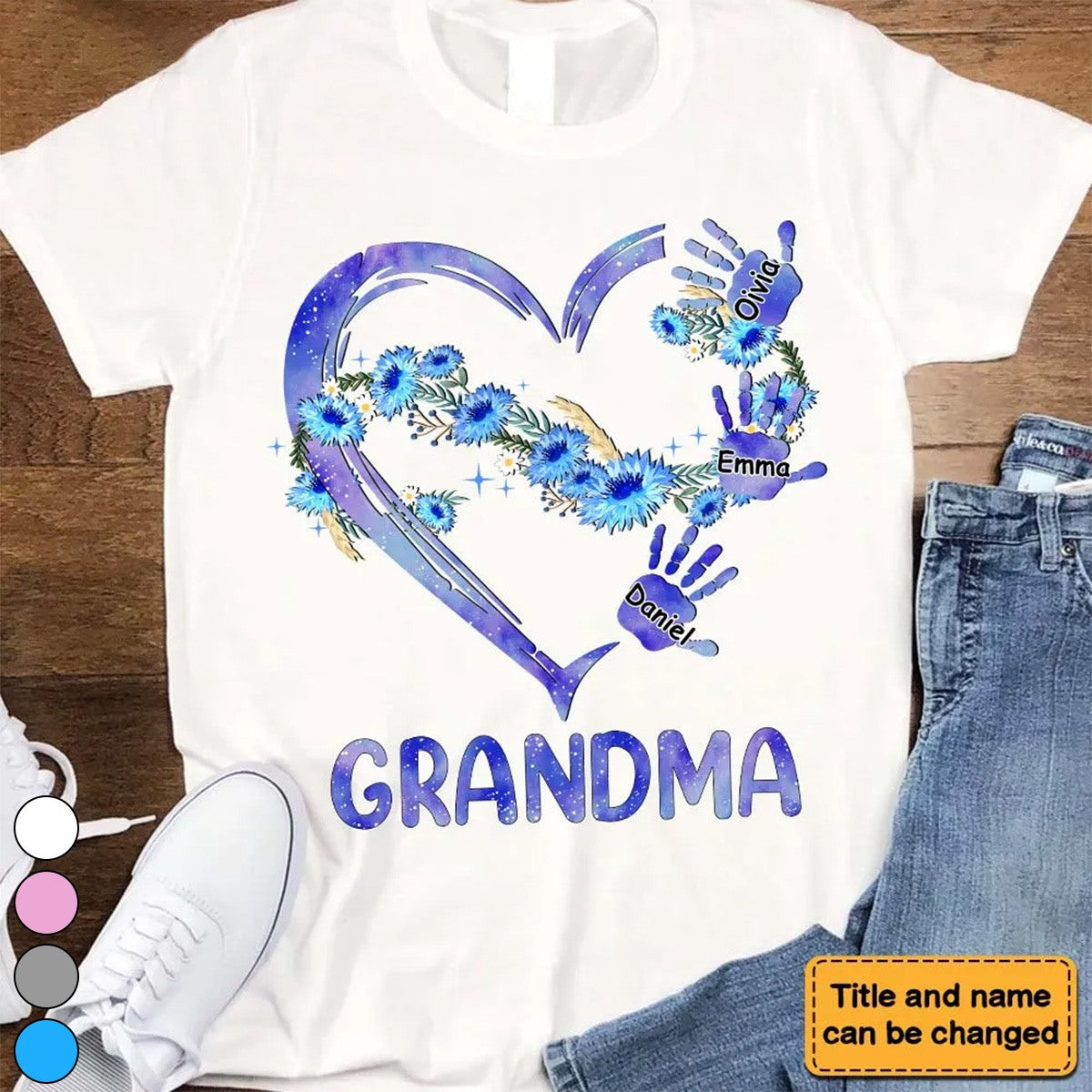 Grandma Heart,Grandkids Name-Personalized T-shirt-Gift For Grandma And Mom