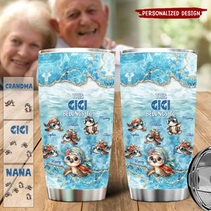 This Grandma Turtle Belongs To Grandkids Beneath Ocean Background-Personalized Tumbler