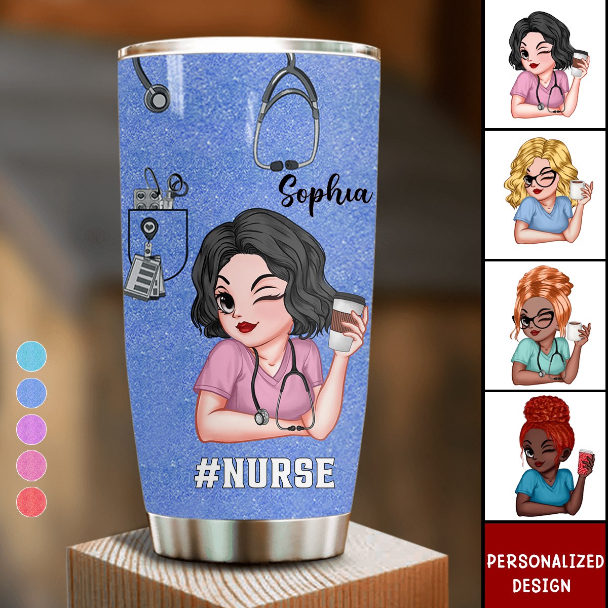Pretty Doll Nurse Scrub Healthcare Worker-Personalized Tumbler