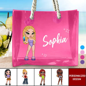 Summer Vibe Y2K Girl Beach Party-Personalized Clear Beach Tote Bag-Gift For Besties