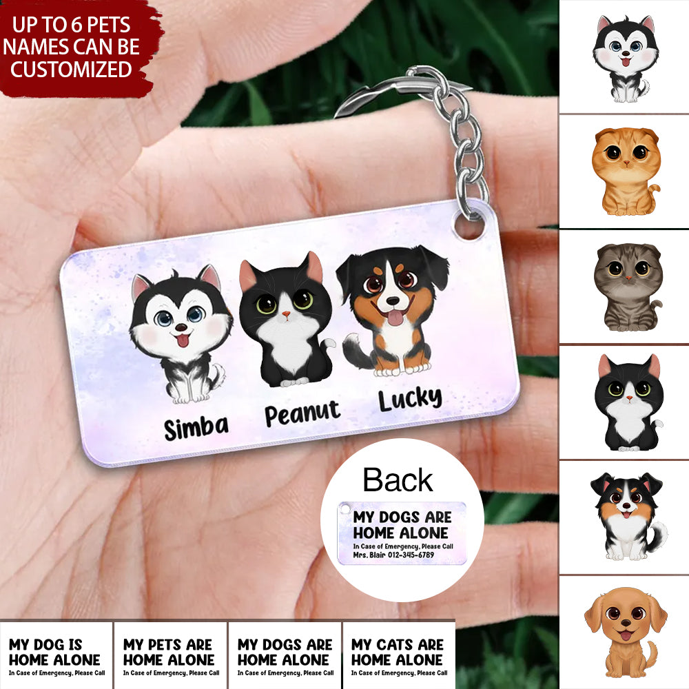 My Pets Home Alone Watercolor Dog Cat Personalized Acrylic Keychain