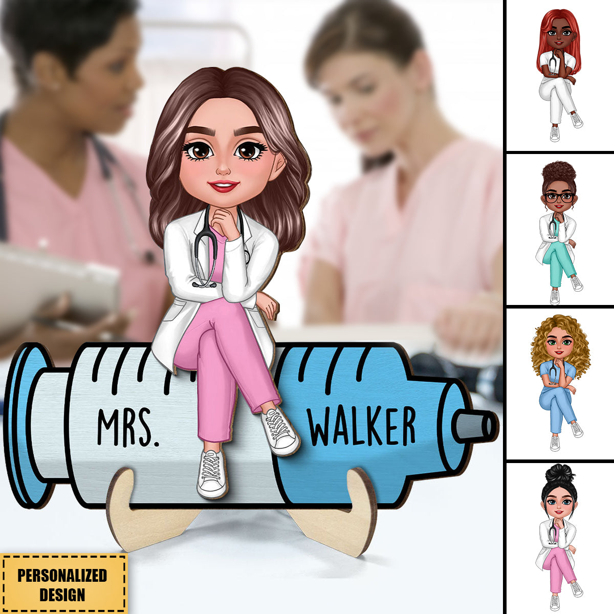 Doll Nurse Sitting-Personalized 2-Layer Wooden Plaque-Gift For Nurse
