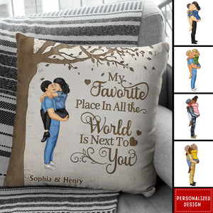 Couple Kissing My Favorite Place In All The World - Personalized Pillow