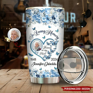 In Loving Memory Forever In My Heart-Personalized Glitter Tumbler-Gift For Family And Friends