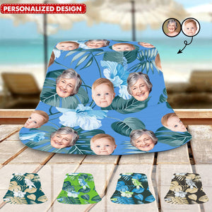 Beach Vacation Seaside Unisex Outdoor Summer Hat-Personalized Face Photo Hawaiian Bucket Hat