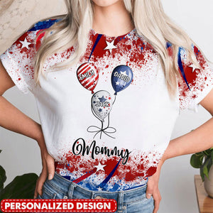 4th July Grandma Auntie Mom Little Balloon Kids American Flag Pattern Personalized 3D T-shirt