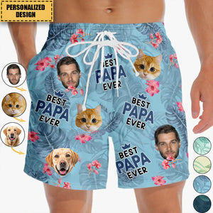 Best Dad Ever-Family Personalized Hawaiian Men Beach Shorts - Summer Vacation Gift For Dad, Grandpa