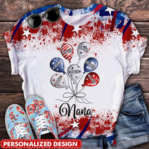 4th July Grandma Auntie Mom Little Balloon Kids American Flag Pattern Personalized 3D T-shirt