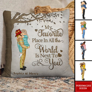 Couple Kissing My Favorite Place In All The World - Personalized Pillow