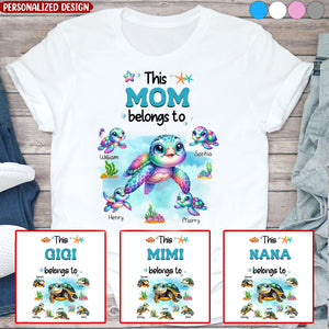 This Grandma/Mom belongs to colorful Turtle Grandkids-Personalized T-shirt-Gift For Grandma/Mom