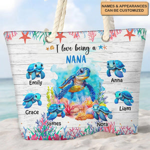 I Love Being A Grandma Turtle-Personalized Custom Beach Bag- Vacation Gift,Gift For Grandma,Family Members