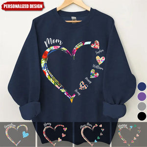 Grandma Heart Floral Color With Kids-Personalized Sweatshirt