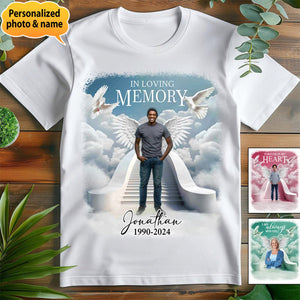 Memorial Angel Wings, In Loving Memory-Personalized T-Shirt-Gift For Family And Friends