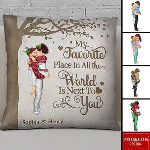 Couple Kissing My Favorite Place In All The World - Personalized Pillow