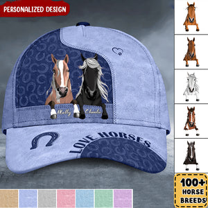 Love Horse Breeds Hoofprint Leather Pattern Personalized Cap - Gift For Horse Lover