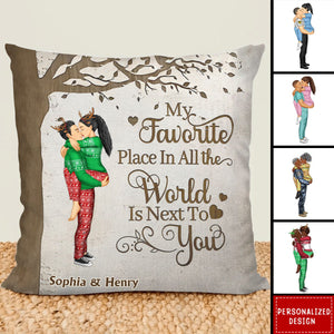 Couple Kissing My Favorite Place In All The World - Personalized Pillow