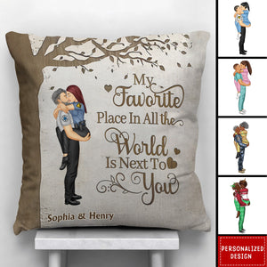 Couple Kissing My Favorite Place In All The World - Personalized Pillow