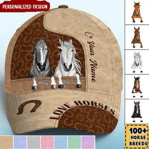 Love Horse Breeds Hoofprint Leather Pattern Personalized Cap - Gift For Horse Lover