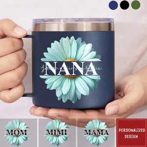 Mom Grandma Flower Daisy Color And Kids-Personalized 14oz Stainless Steel Tumbler With Handle-Gift For Grandma And Mom