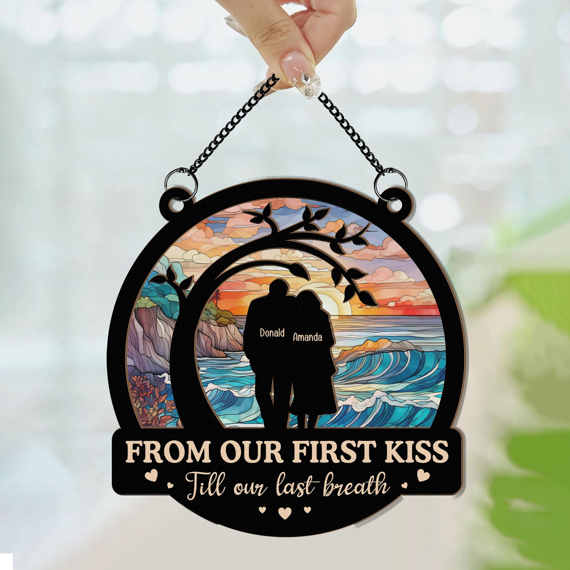 From Our First Kiss Anniversary Gift - Personalized Window Hanging Suncatcher Ornament
