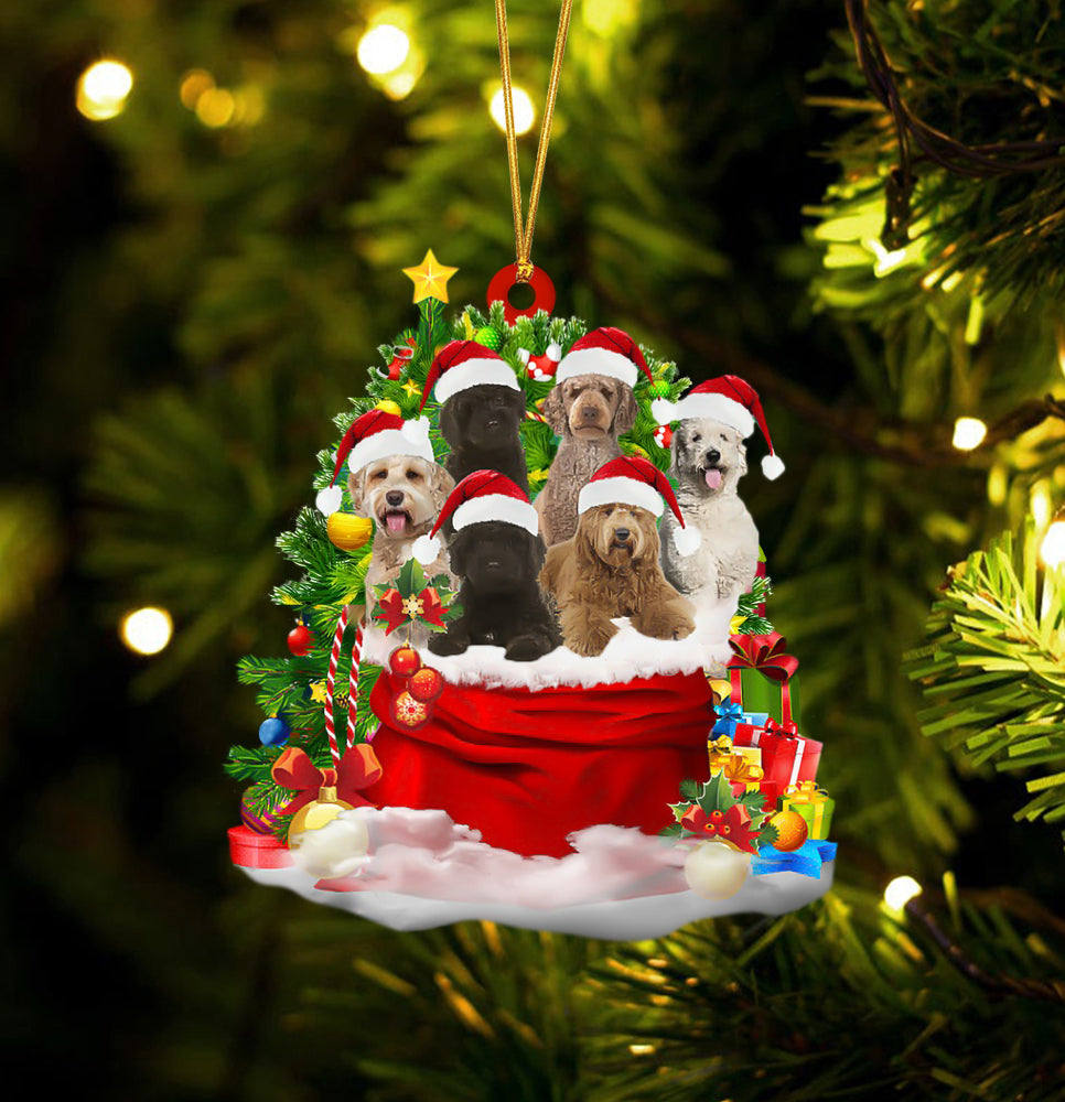 Labradoodle Dogs In A Gift Bag Christmas Ornament