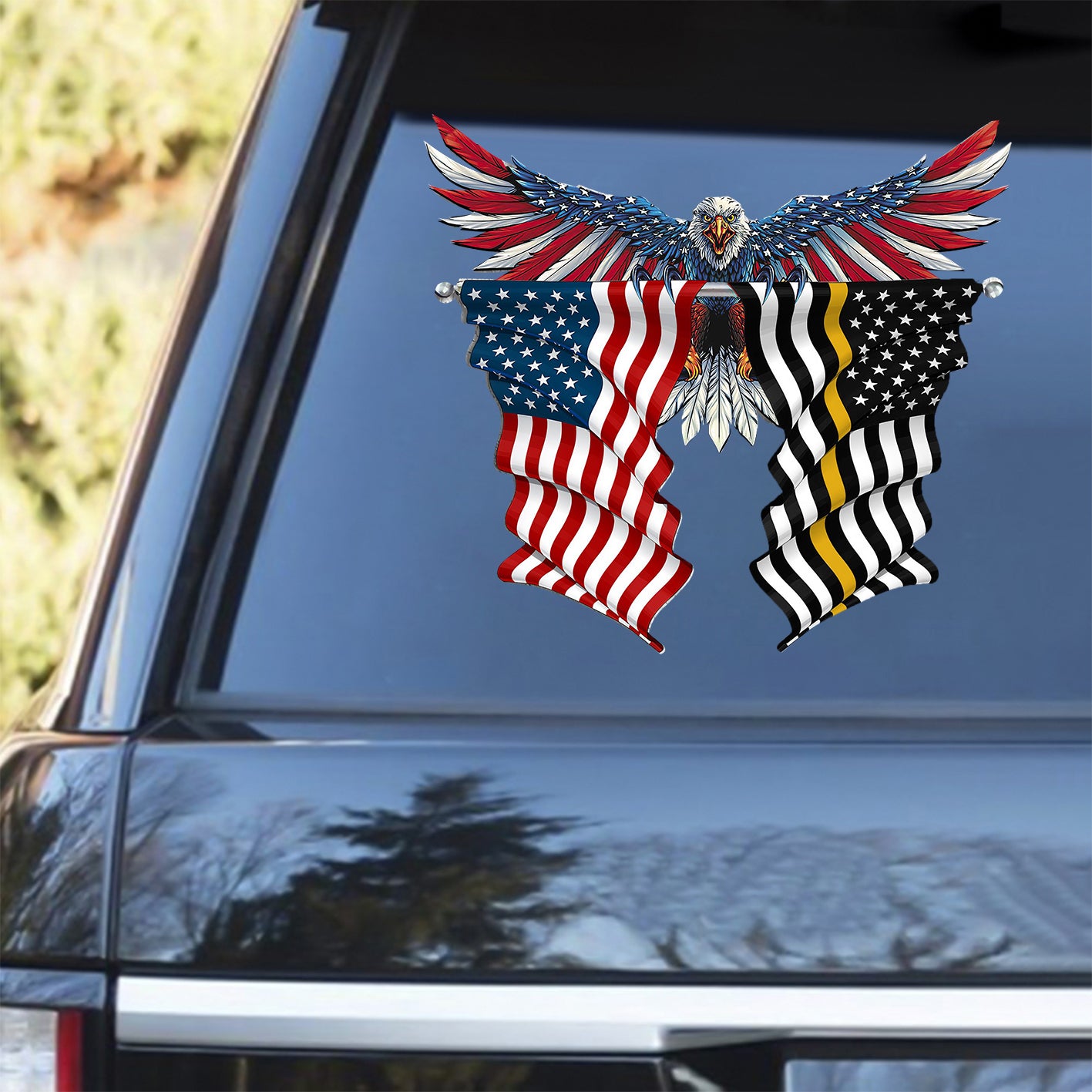 Thin Gold Line Flags and Flag of the United Car Sticker