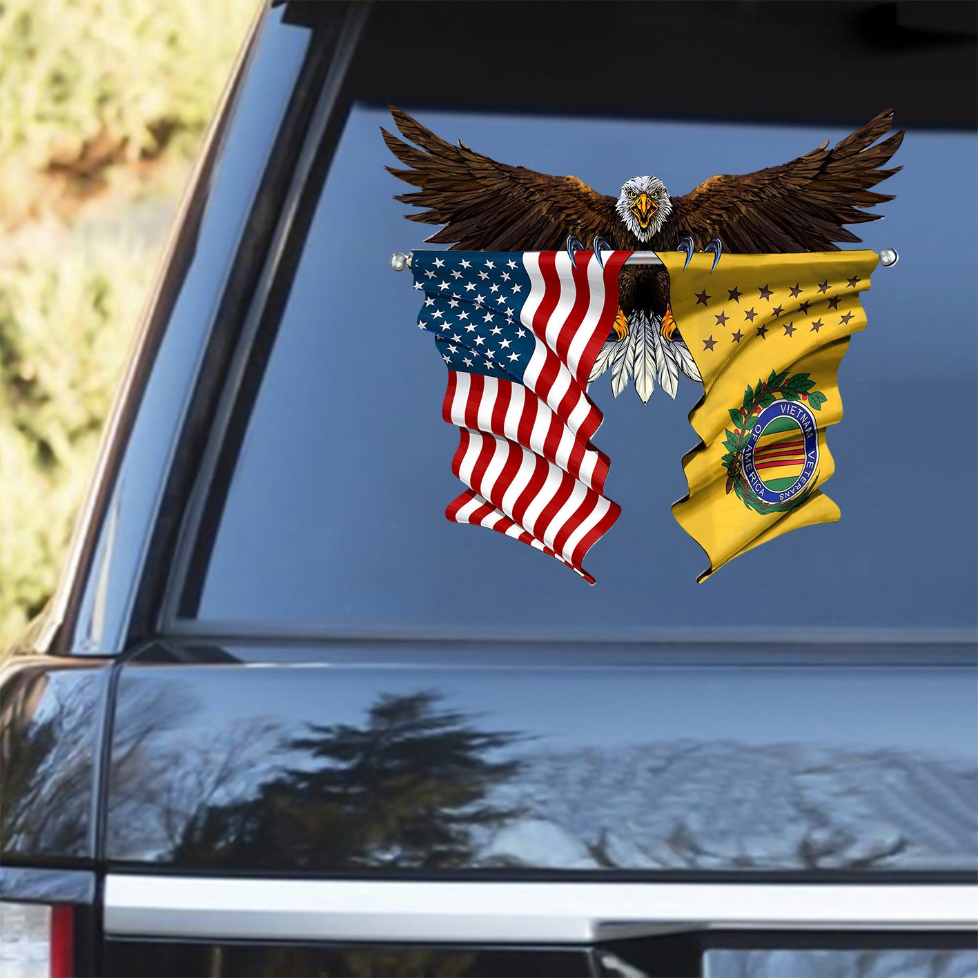 Vietnam Veterans Flag and United States Flag Car Sticker