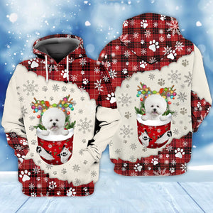 WHITE Bichon Frise In Snow Pocket Merry Christmas Unisex Hoodie