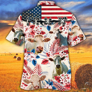 Charolais In American Flag Patterns Hawaiian Shirt